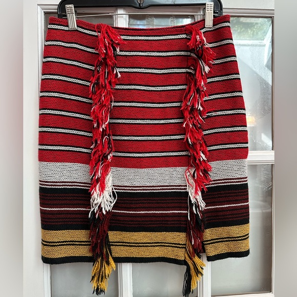 W by Worth Burgundy Gold Striped Fringe Skirt Boho Aztec Western Size 4 Small S - Picture 1 of 12
